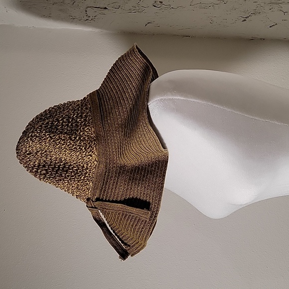 Hat Woven Floppy Sun Head Protection Covering Swimming Vacation Green Tan OS - Picture 6 of 7